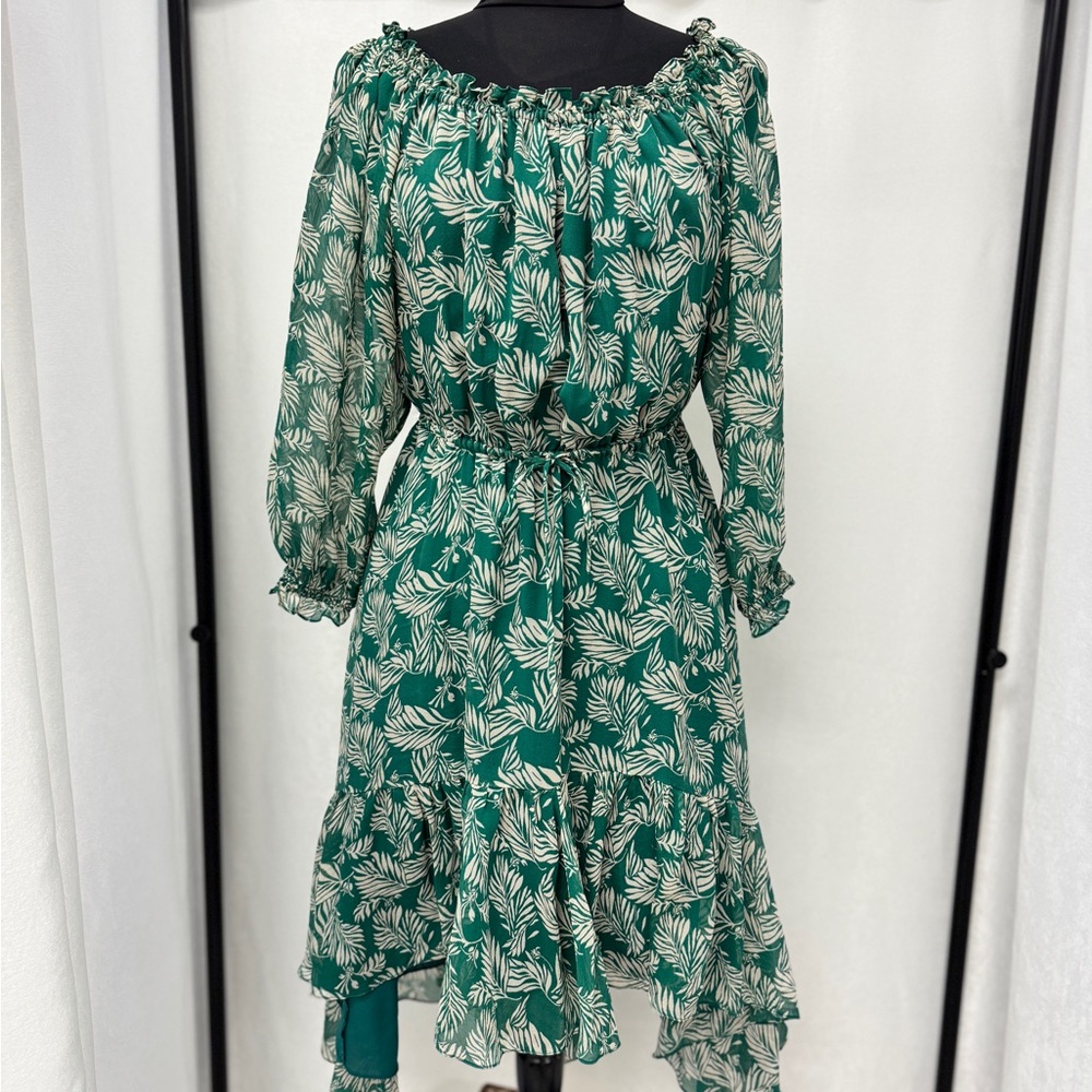 Diane Von Furstenberg Green Leaf Long Sleeve Dress